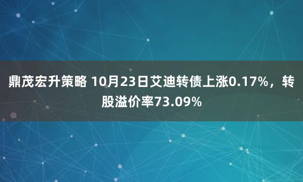 鼎茂宏升策略 10月23日艾迪转债上涨0.17%，转股溢价率73.09%