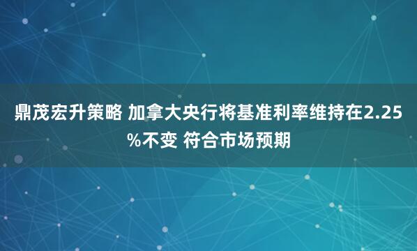 鼎茂宏升策略 加拿大央行将基准利率维持在2.25%不变 符合市场预期